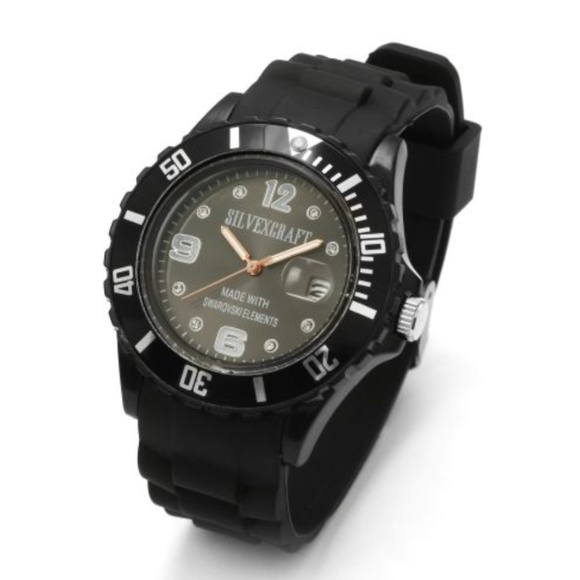 Silvexcraft black unisex wrist watch with Swarovski elements EUC - Picture 1 of 9